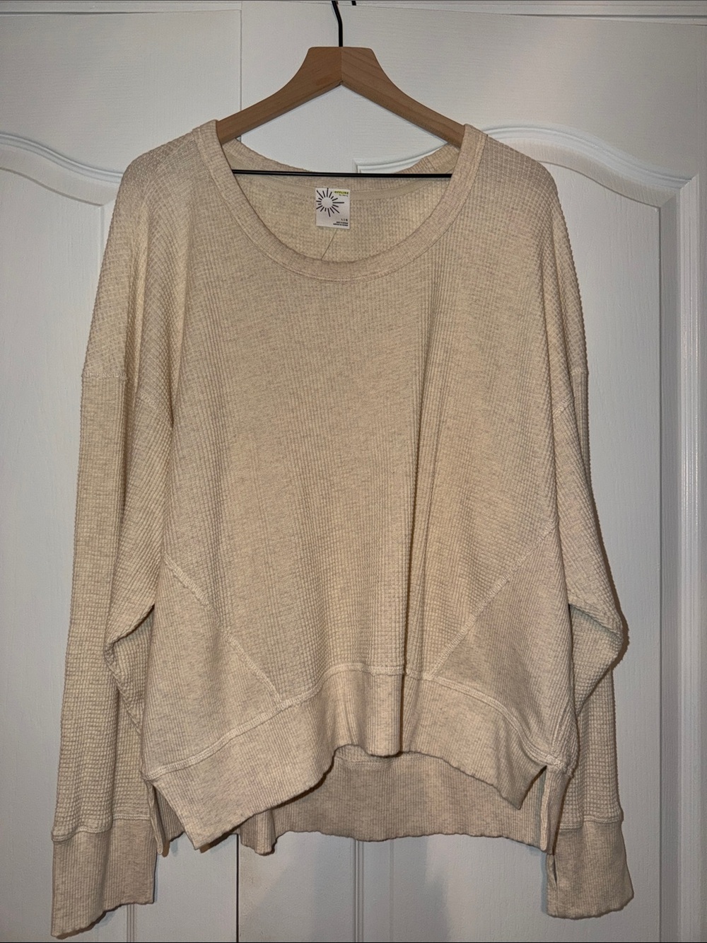 Offline by Aerie Cozy Women's Cream Waffle-Knit Pullover Top NEW Large